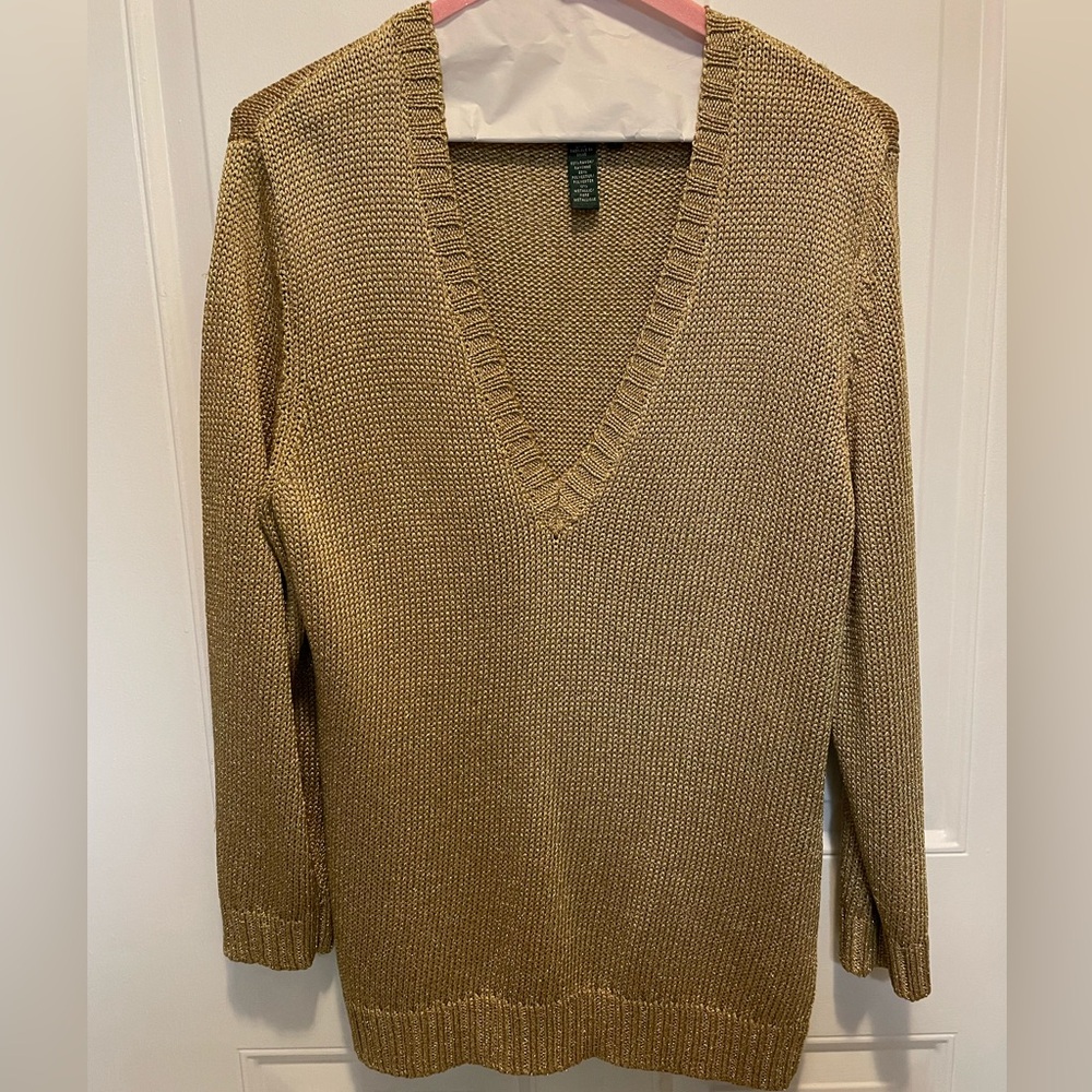 Lauren Ralph Lauren Gold Metallic Top Large
